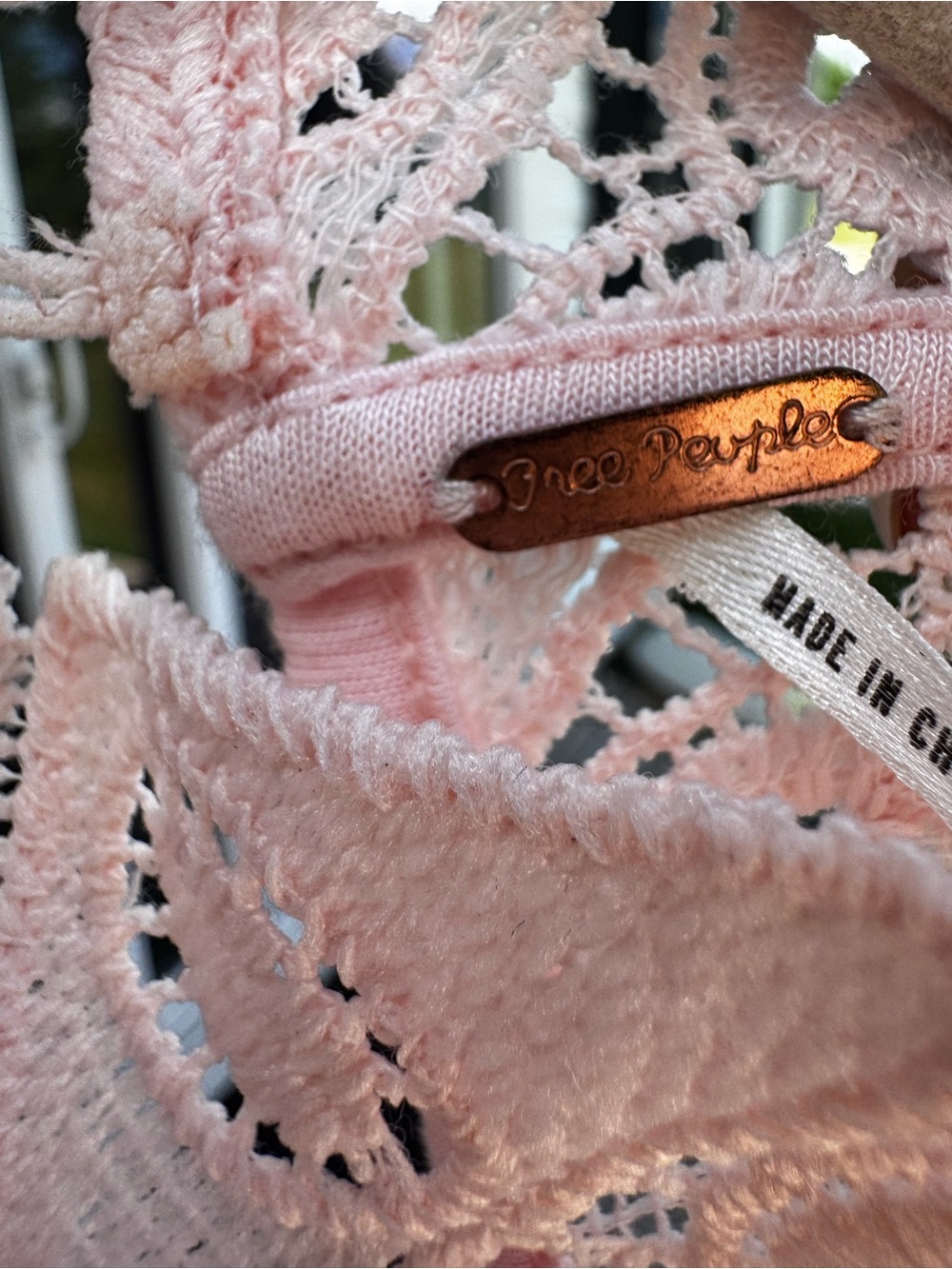 Free People Pale Blush Crochet Long-Sleeve Mini Dress